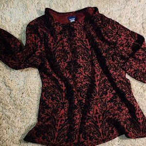 Basic Editions Maroon & Black Print 3/4 Sleeve sz 1X